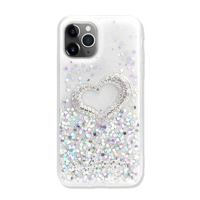 Love Heart Crystal Shiny Glitter Sparkling Jewel Case Cover for iPHONE 11 Pro Max 6.5 (Clear)